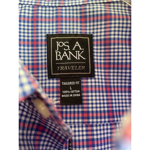 Jos. A. Bank Size Large Short Sleeve Button Front Red & Blue Plaid Shirt - Picture 3 of 4